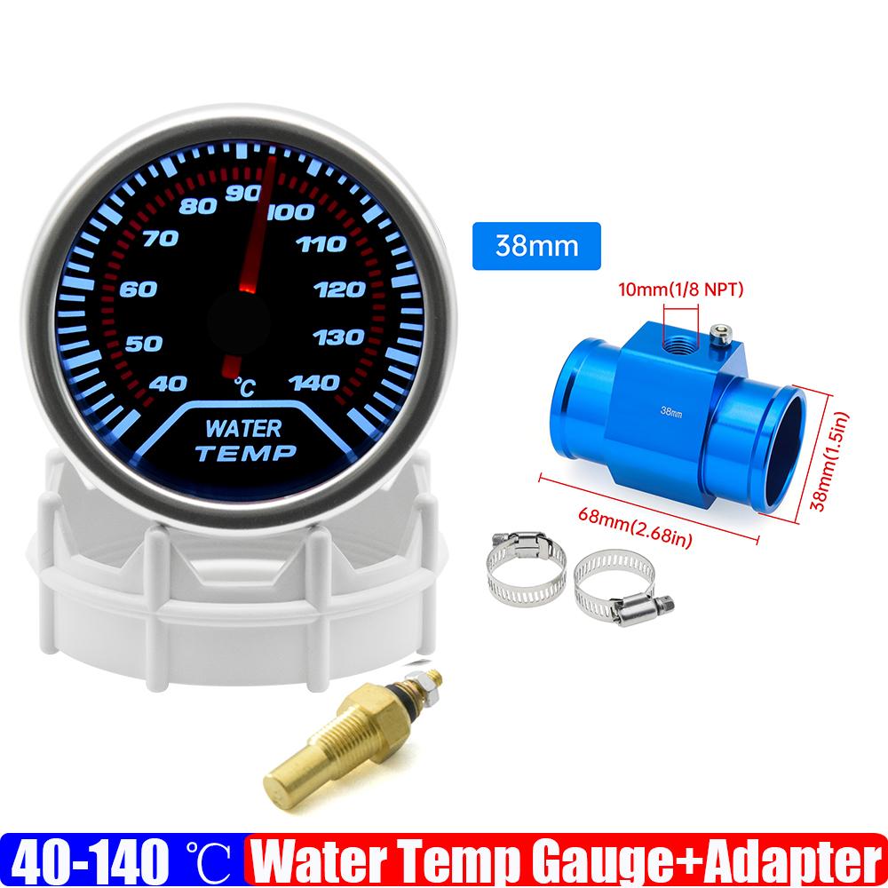 Smoked Faced 40-140℃ 52mm Water Temperature Gauge with Temp Joint Adapter Sensor Hose 26mm-40mm for Gasoline Racing Car 12V