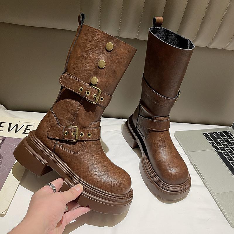 Women's Retro British Style Martin boots--Comfortable Soft Elastic Trend Non-slip Wear Chic Versatile Outstanding Thick Bottom Heightening Shoes