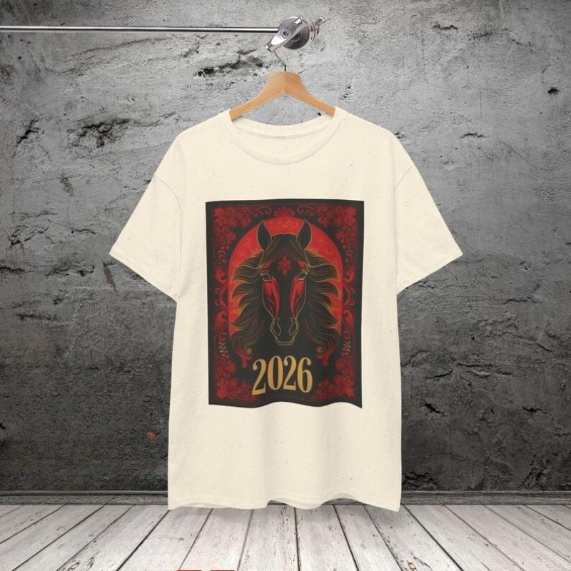 Chinese 2026 Year Horse TShirt Zodiac Shirt for Lunar New Year Fire Horse Casual Fashion Soft Comfortable Fashion Outdoors Tee