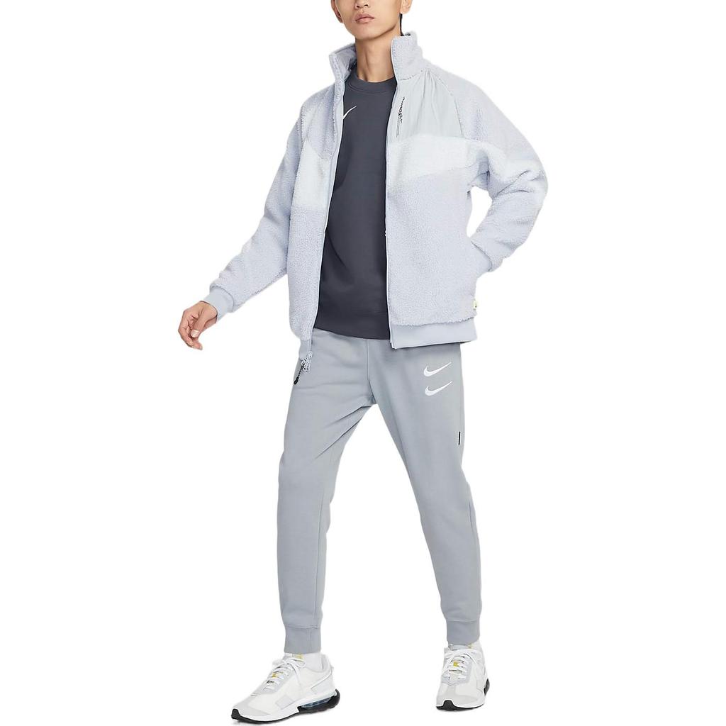 Nike Giacca reversibile in sherpa con collo alto e stampa logo da uomo, grigio lupo FB1910-012