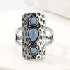 Vintage Inlaid Blue Stone Women's Ring Ethnic CopperColor Hand Carving Daily Wear Party Jewelry Anniversary Gift