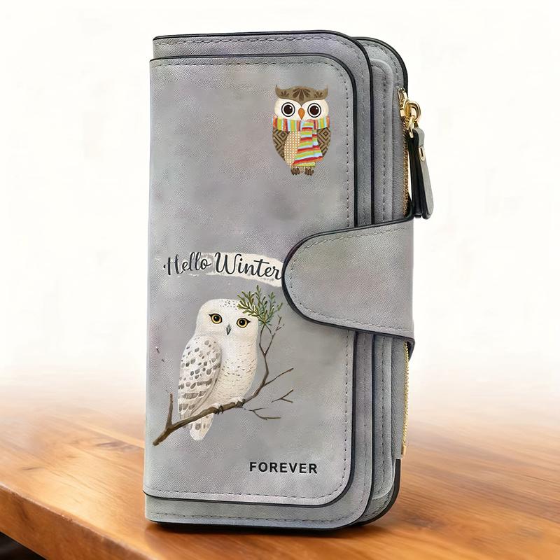 Women's Owl Patterned Long Wallet Multifunctional Portable Snap Button Coin Purse Perfect for Daily Commuting and Ideal Birthday Gift for Female