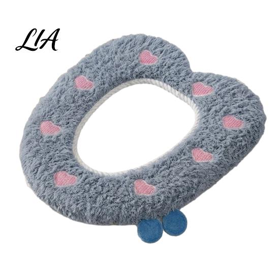 Soft Warm Bathroom Pad Plush Toilet Seat Cover for Autumn Winter, Cute Washable Warmer with Zipper Closure, Universal Fit Thickened Cushion Love/Cloud