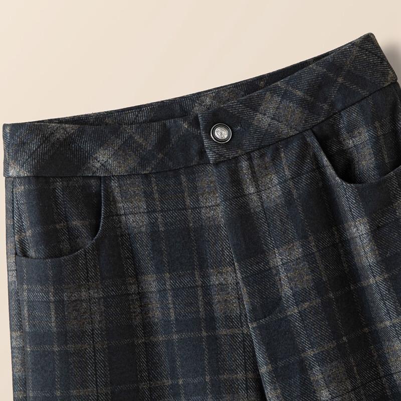 Sibaishi Women's Retro Plaid High-Waist Cropped Wide-Leg Pants