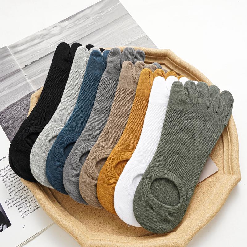 Men's Five-finger Socks Summer Thin Breathable Split Toe Socks Invisible Mesh Boat Socks Solid Color Cotton Socks Deodorant Sweat-absorbent Socks