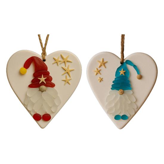 1/2Pcs Christmas Pendant Heart Shape Gnome Santa Claus Pattern Charm Festive