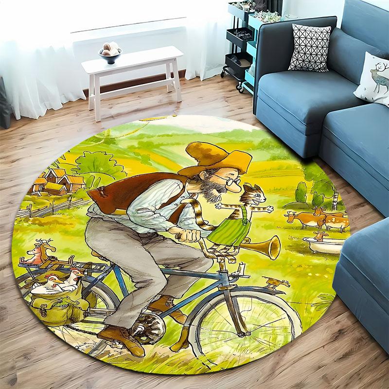 "Whimsical Cycling Scene Round Carpet for Kids' Rooms" round carpet for home sofa bedroom, gift