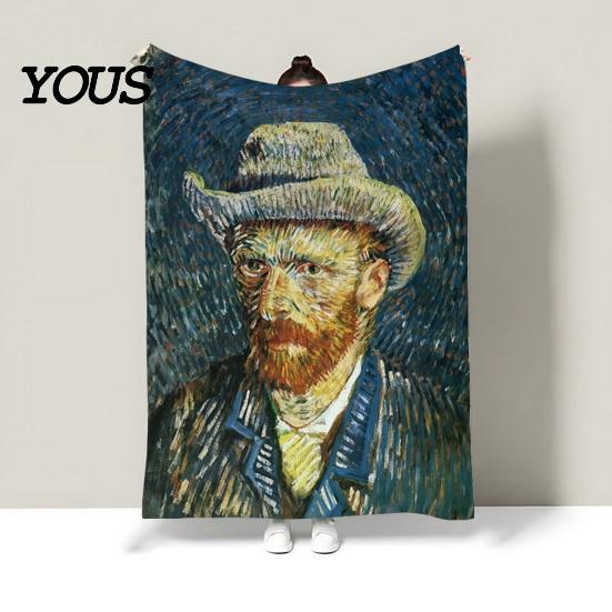 Pre-treated Blanket Oil Painting Nap Blanket, Soft Warmth Double-Sided Flannel, Digital Cozy Warm Flannel Print Shrink-Resistant Machine