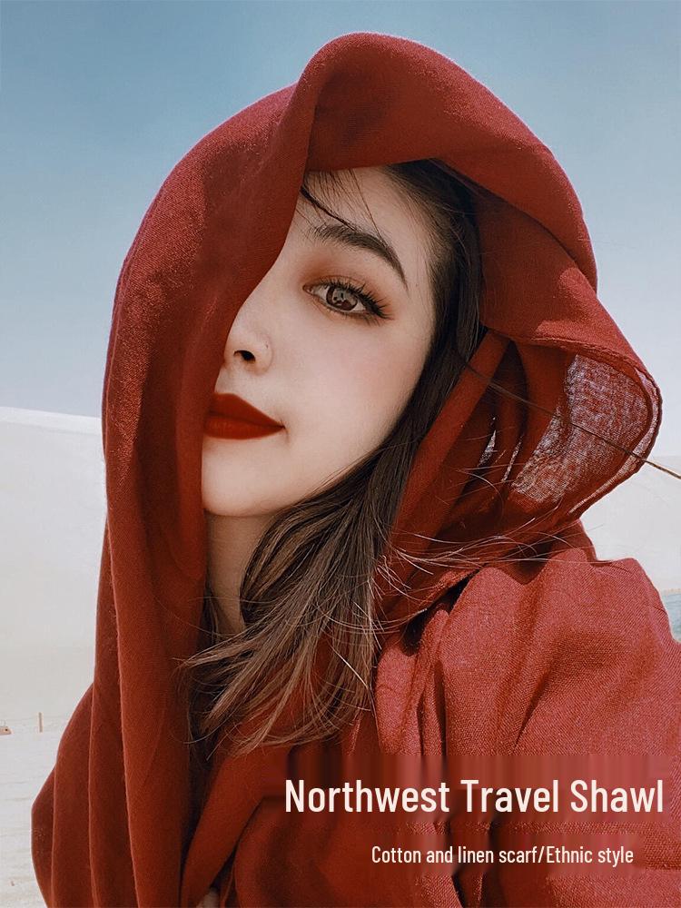 Nordwestchina Ethnische Reise Sonnenschutzschal - Baumwolle Leinen Seide Mischung