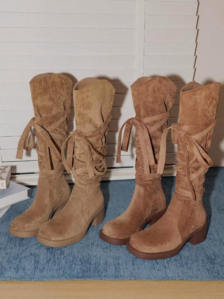 Soft leather French retro style strap medium and high knight boots for women 2025 new fashion inner height increase versatile boots for women