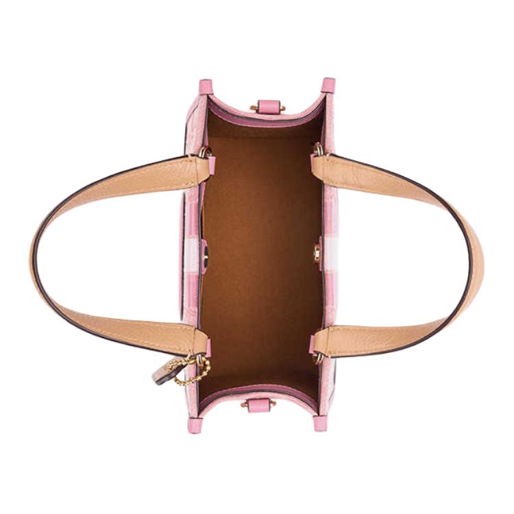 Coach Dempsey 22 Monogram Stripe Logo Accent Fabric And Leather Tote Bag Women tote Pink Latte CQ878-IMXCV