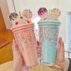450ml Cute Water Bottle for Girls with Sequins BPA FREE Double Wall Tumbler with Straw Reusable Smoothie Cup Drinkware Xmas Gift