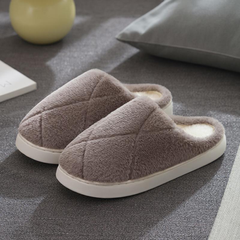New Cross Plush Cotton Slippers Women's Autumn and Winter Non-slip Indoor Home Thick Bottom Warm Cotton Drag Men's