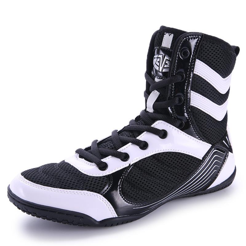 Spring and summer new mesh splicing boxing shoes fashionable men's and women's indoor training shoes high-top fighting shoes