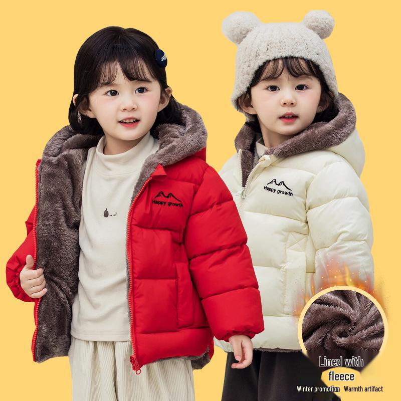 878 Zimowa Dziecięca Dwustronna Kurtka z Podszewką z Polaru dla Chłopców i Dziewcząt - Ciepła Bawełniana Kurtka Średniej do Dużej Długości