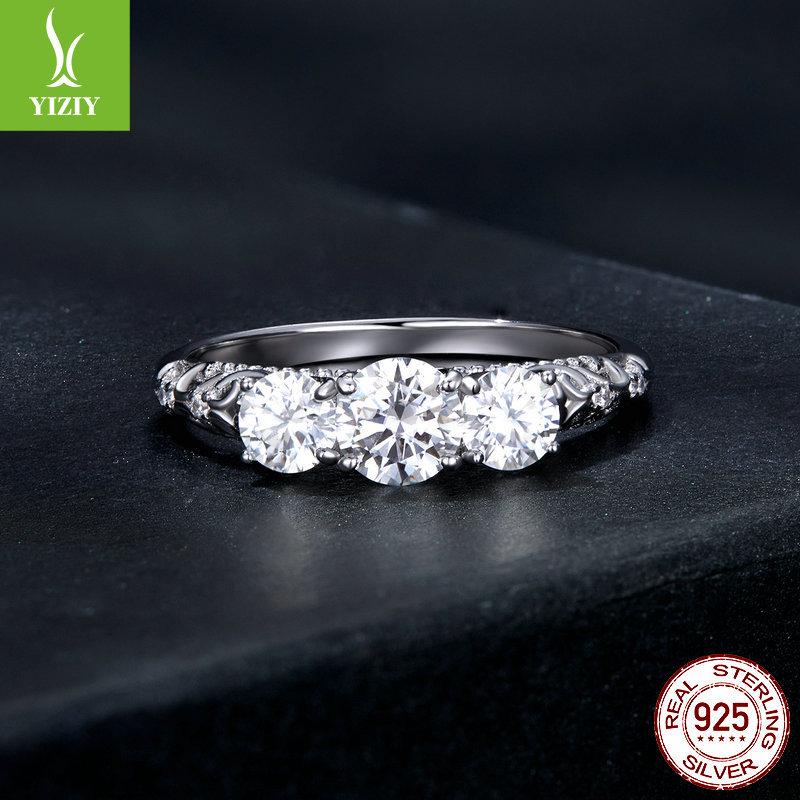 S925 Silver Luxury Mozzarella Diamond Ring, French Classical Pattern Platinum-Plated Ring Jewelry