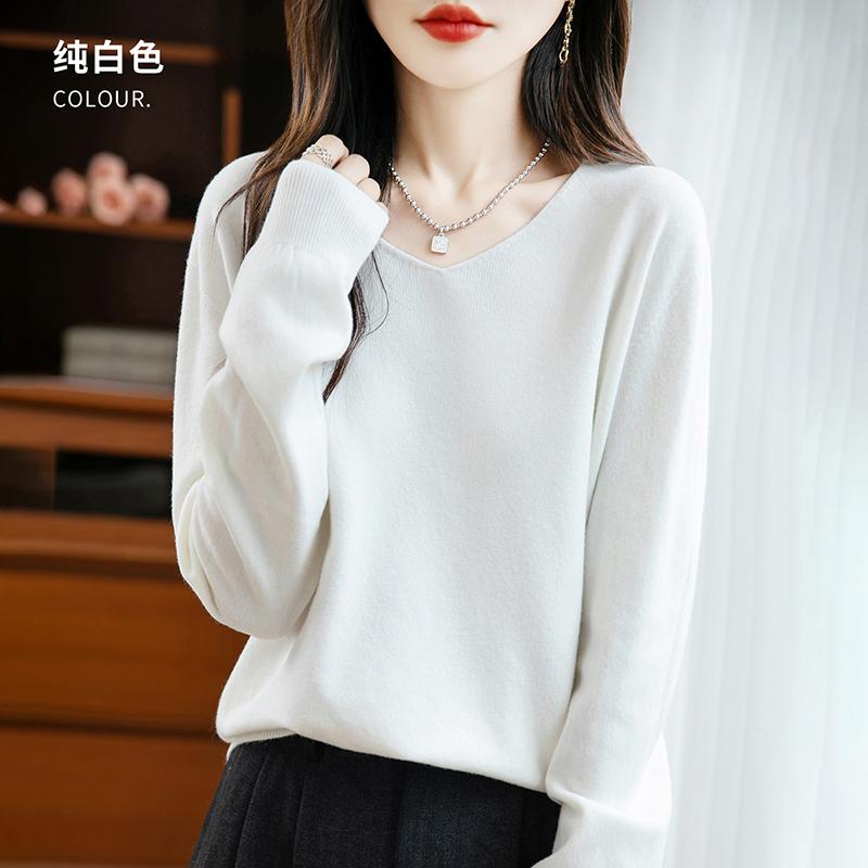 

Жіночий светр з V-подібним вирізом Qinghe кашемір 30% кашемір 70% вовна осінньо-зимова мода теплий універсальний XXL білий