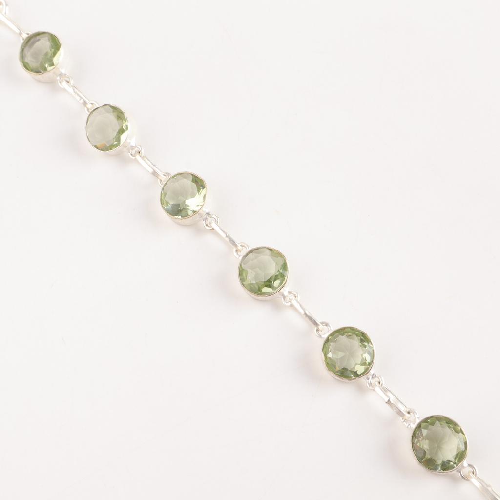 Green Amethyst Gemstone 925 Stamped Silver Handmade Bracelet Fashionable Jewelry RB-14-12