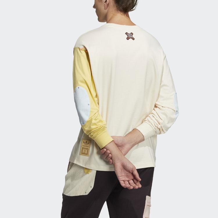 Adidas Originals Trefoil Logo Patchwork Crew Neck Long Sleeve T-Shirt Unisex Tops Yellow HC0338