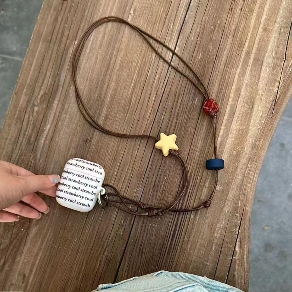 Retro Star Beaded Earphone Lanyard Anti-lost DIY Phone Neck Chain Keyring Cord Hand-woven Phone Lanyard