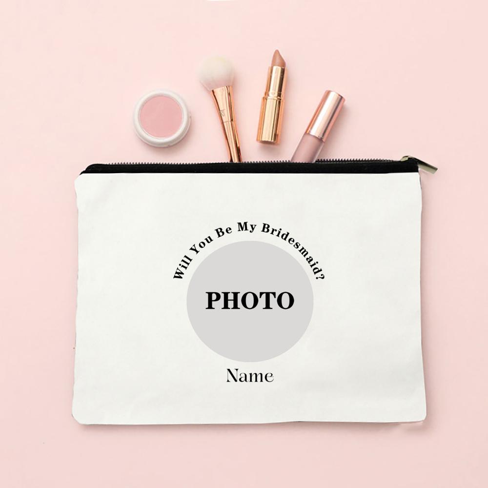 Personalized Custom Photo Bridesmaid Makeup Bag Will You Be My Bridesmaid Proposal Cosmetic Bags Wedding Gifts for Best Friends