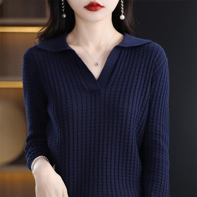 New Thin Polo Neck Knitted Sweater Seven-quarter Sleeve Top Women's Spring and Summer Loose Simple Shirt