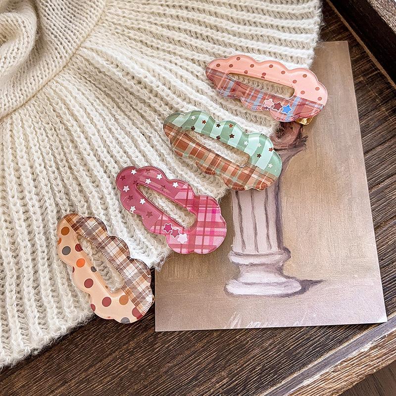Sweet Polka Dot Plaid Cloud Hairpin Girl Heart Duck Bill Clip Broken Hair Side Clip Cute Hairpin Small Clip
