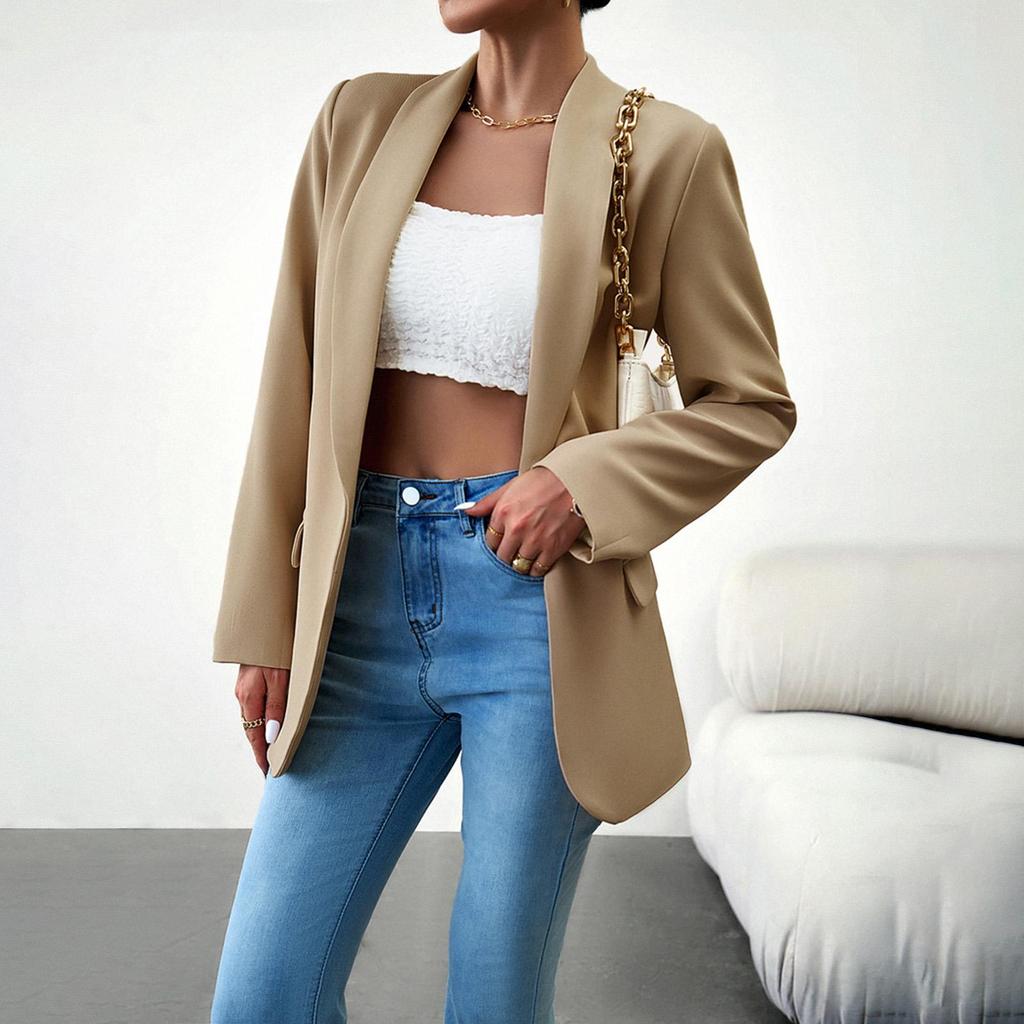 Traje Blazer Casual de Temperamento para Mujer Otoño Invierno Color Sólido Manga Larga