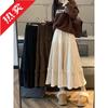 Women's High Waist Corduroy A-Line Mid-Length Skirt with Lace - Autumn/Winter 2025