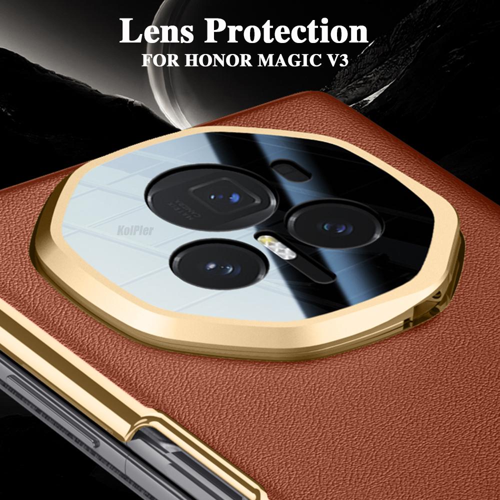 Cowhide Flip Leather Case for Honor Magic V5 Business Smart Sleep Wake Cell Phone Cover Cases for MagicV5 Lens Stand Capa