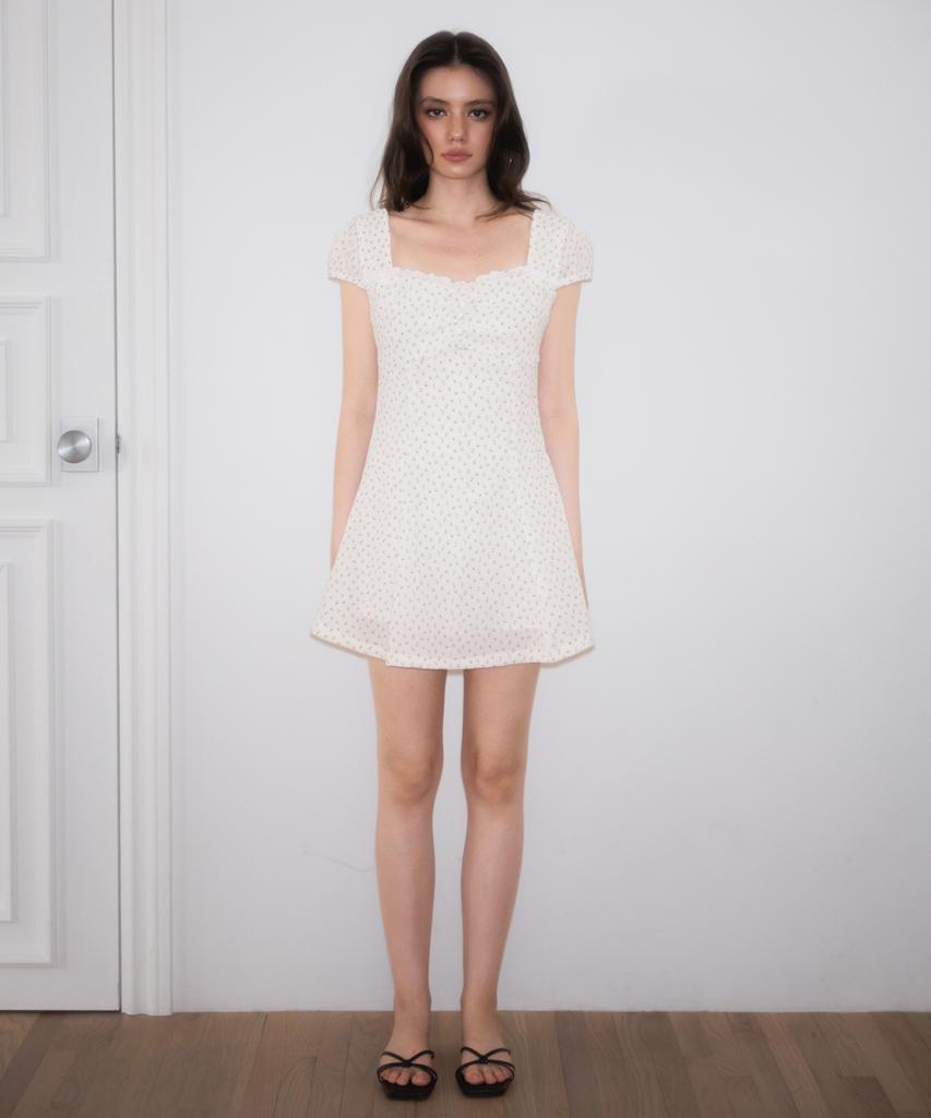 ROSEFRANTZ Lace Shirring Button Flare Dress [Ivory]