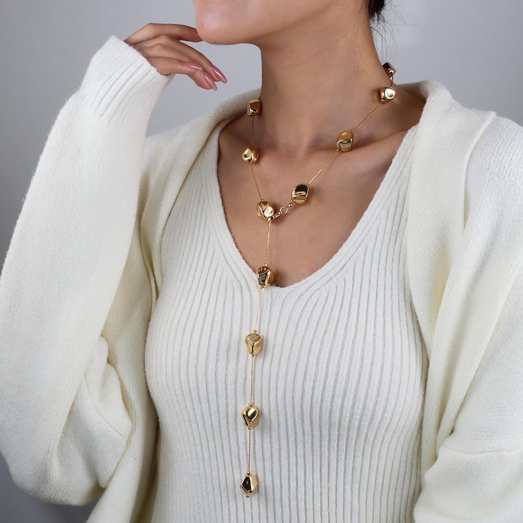 French Retro Geometric Imitation Pearl Long Sweater Chain Niche Temperament Irregular Necklace