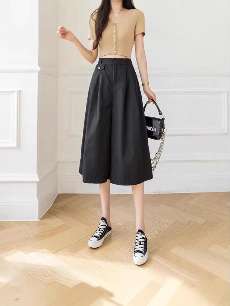 Women's High-Waisted 3/4 Length Korean Style Wide-Leg Culottes - Summer 2026 Fashion, Casual, Loose, Versatile, and Thin.