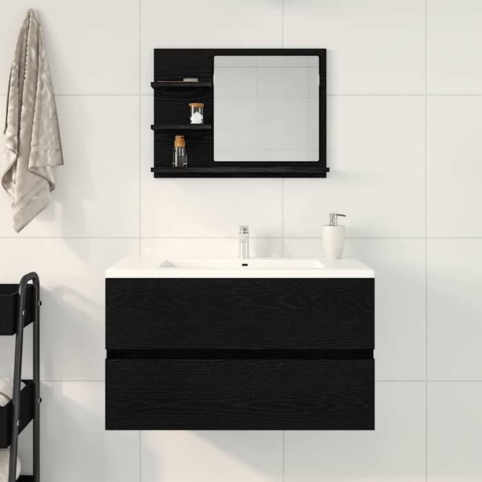 VidaXL Bathroom Mirror Black Oak 60x10.5x45cm Engineered Wood, Mirror, Vanity Mirror, Hanging Mirror, 862546