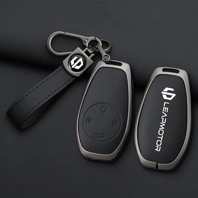 Zinc Alloy Leather Car Remote Key Case Cover For Leapmotor C16 C11 C10 C01 T03 S01 Type Protector Shell Keychain Accessories