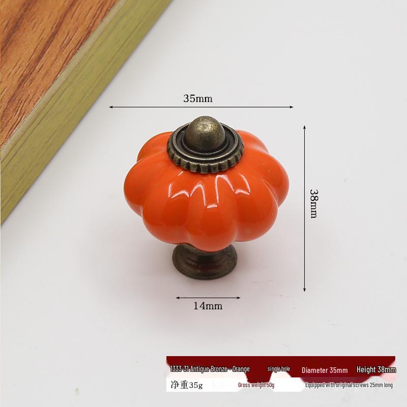 Hand-Painted Pastoral Blue and White Ceramic Pumpkin Drawer Pull