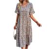 Women Floral Print V Neck Short Sleeve Dress Casual Boho Style Side Tie High Low Hem Sundress