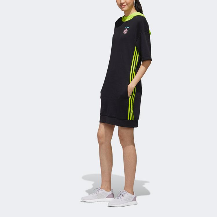 Adidas Neo W Radio W Dress Printed Color Block Hooded Short Sleeve Dress Women Dresses Black FU3581