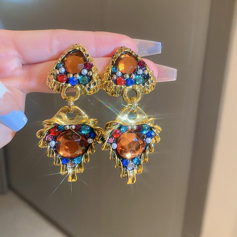 Silver Needle Vintage Pearl and Rhinestone Flower Earrings - French High-End Niche Court Style