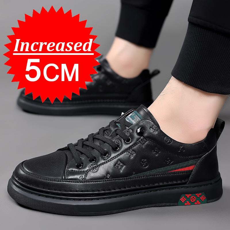 Herren Sneakers Atmungsaktive Schuhe mit Erhöhung Mode Weiche Lederschuhe mit verstecktem Absatz 5CM Sport Casual Schuhe