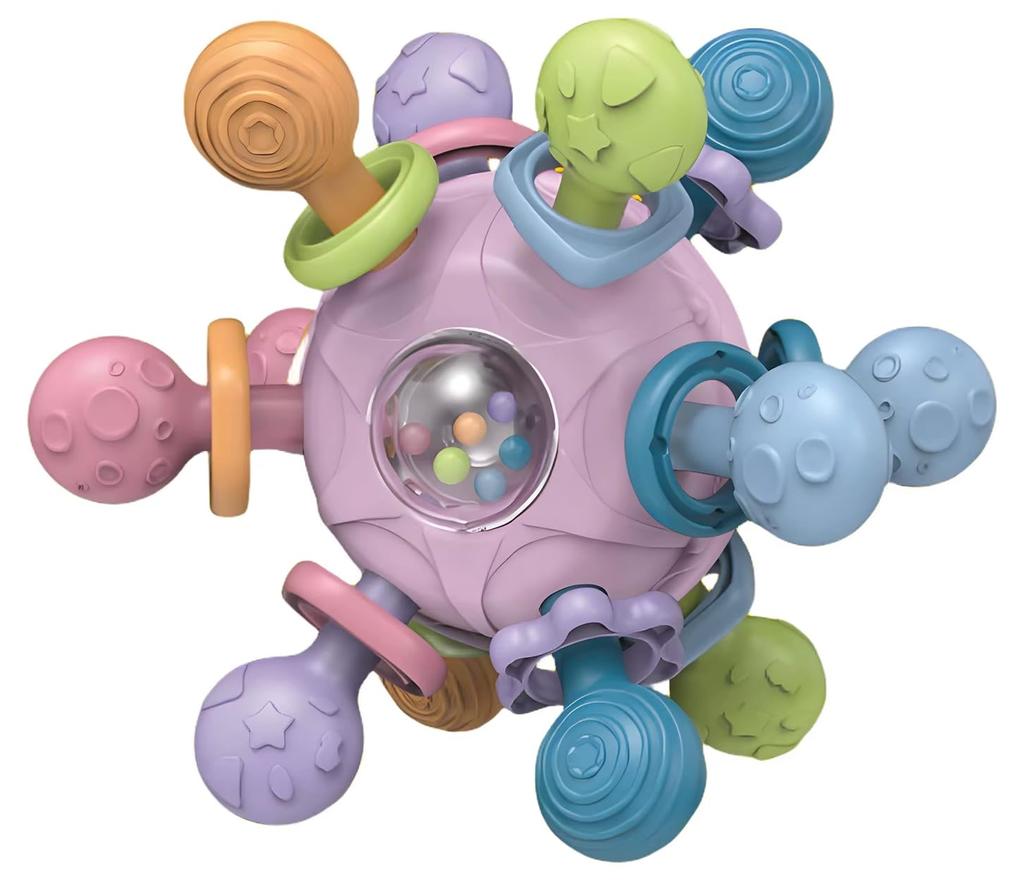 Montessori Soft Rubber Cute Colorful Teething Ball Activity Sensory Toy (Cute Purple)