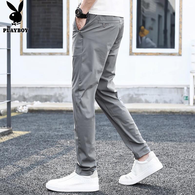 PLAYBOY Men's Ice Silk Loose Straight Casual Pants