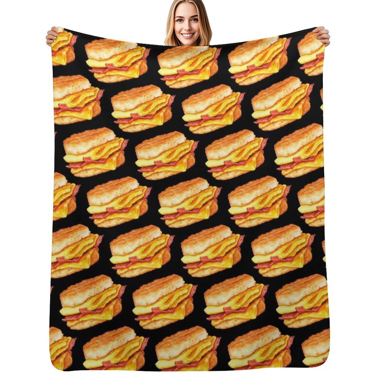 Bacon Egg Cheese Sandwich Pattern Black Throw Blanket Air Conditioner Soft Blanket for Office Home 102x76cm(40x30in)