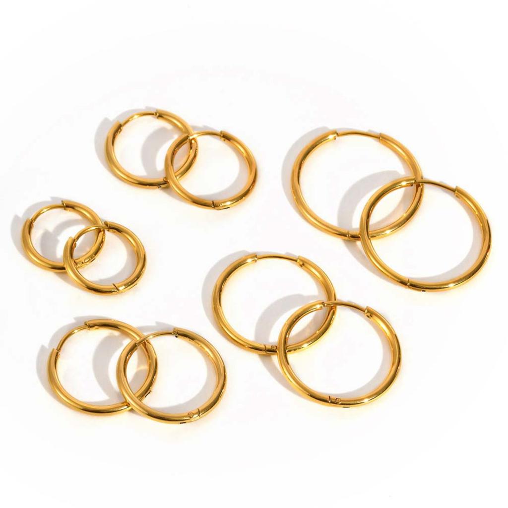 Vnox Simple Thin Stainless Steel Earrings For Women Girls, 13-23mm 18K Gold Plated Huggies, Non-allergic Jewelry 1.6mm Wire