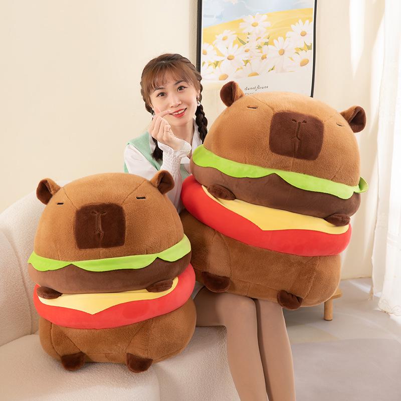 Capybara Hamburger Plush Doll Pillow - Cute Cross-border Toy for Girls