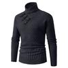 Men's Knitted Pullover Sweater with High Neck Buttoned Collar Textured Pattern Long Sleeve Casual Fit Winter Warm Jumper
