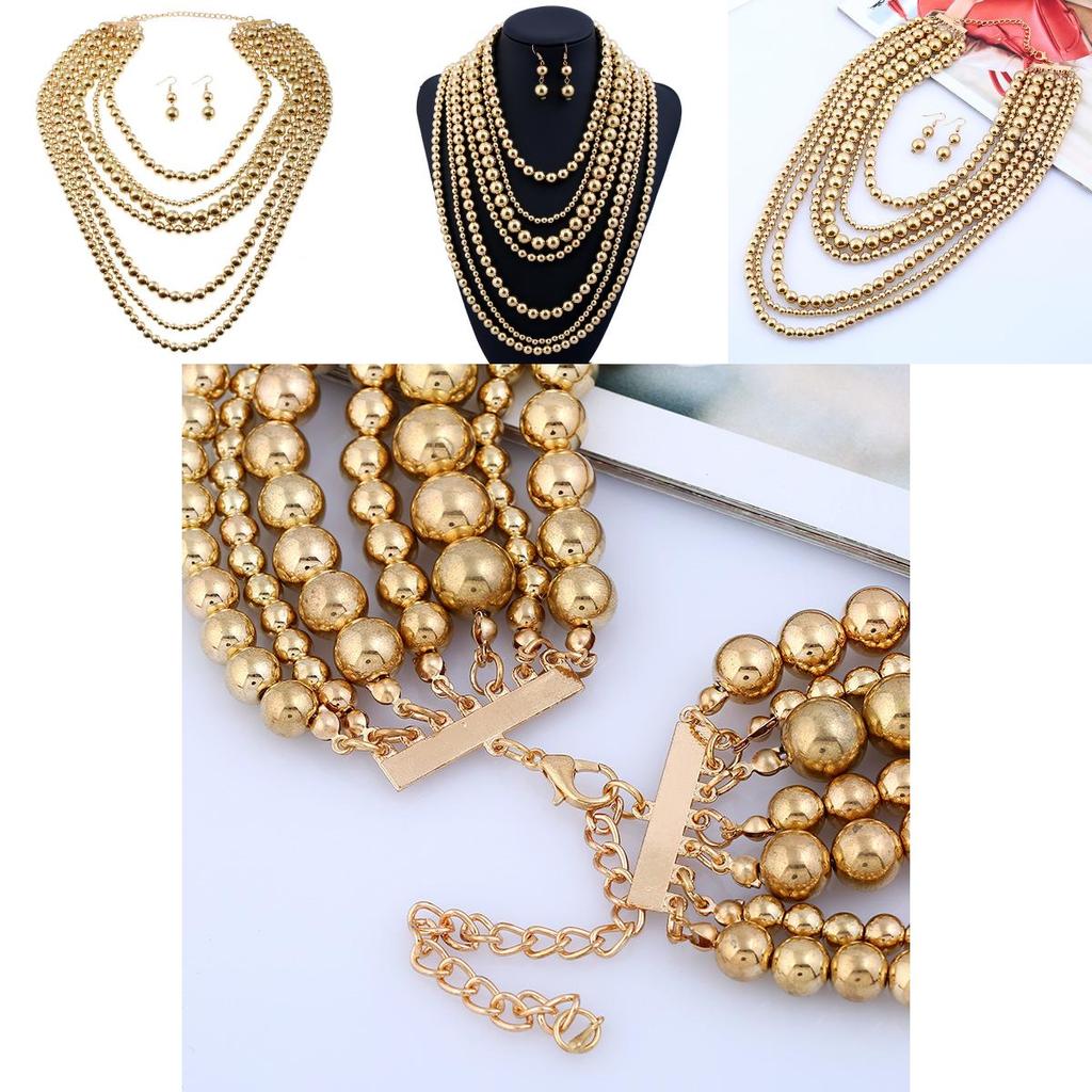 Collier Oversize Style Européen Orné de Perles Dorées au Design Géométrique pour Femmes