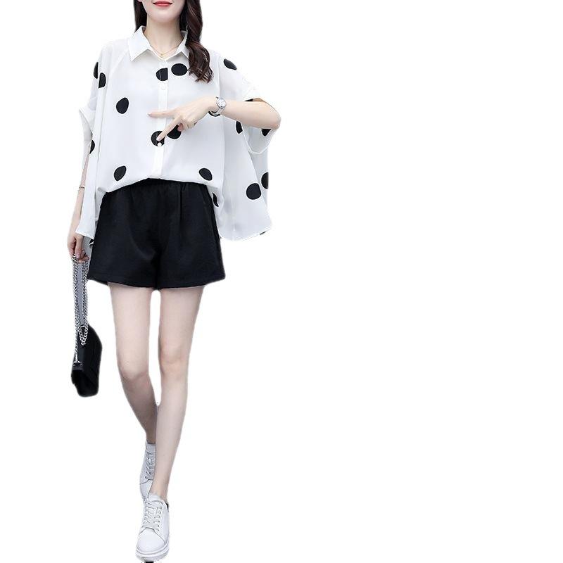 Chiffon Suit, Spring and Summer Style, Polka Dot Fashion, Large Size, Loose, Slimming, Temperament and Style, Two-piece Shorts Set