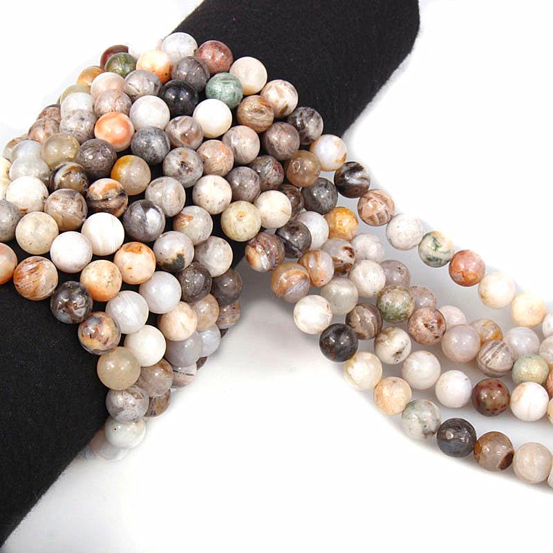 Natural Bamboo Leaf Agate Round Beads for DIY Jewelry Accessories