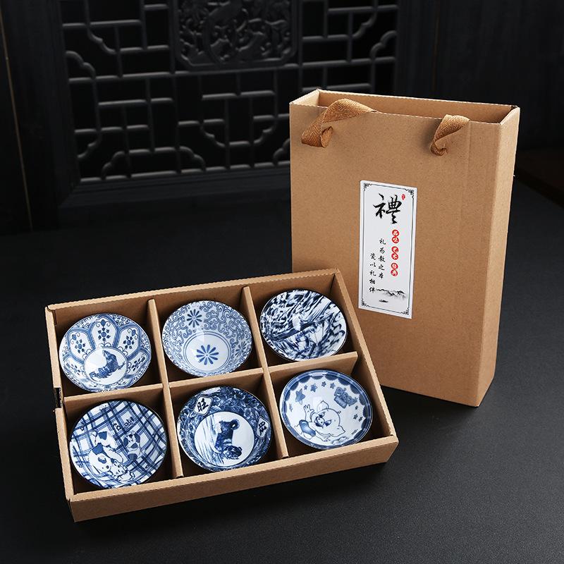 Ceramic Blue and Douli Set White Porcelain Hand-painted Household Kung Fu Tasting Bowl Tea Cup Kiln Ch